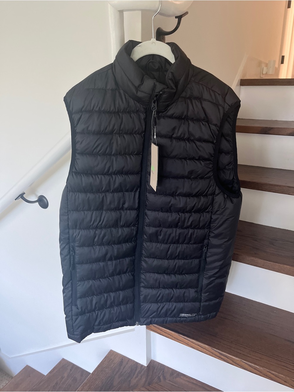 H&M Men's Black Quilted Puffer Vest with High Collar